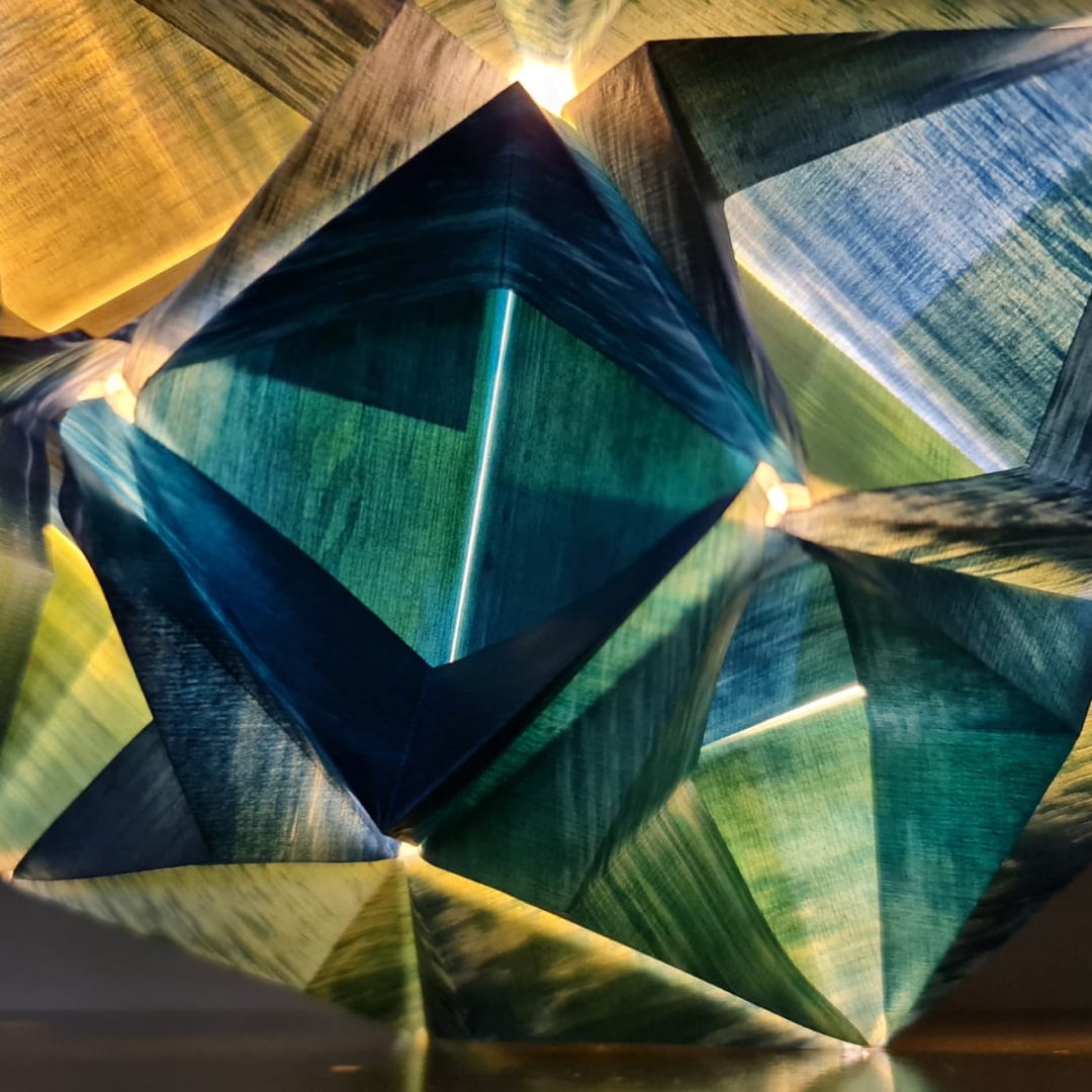 Handmade hand-inked Mussel Shoals origami table lamp by Ori-daSa 